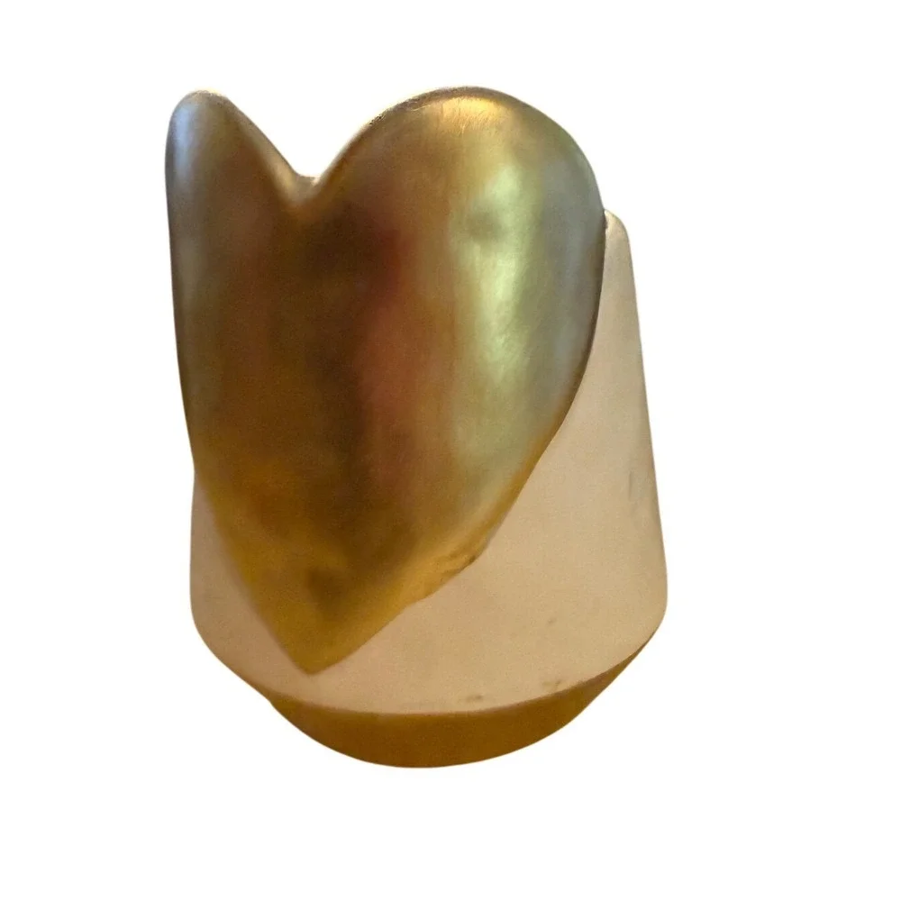 Burton + Burton White Ceramic‎ Vase with Gold Heart & Base 6.5 Inch